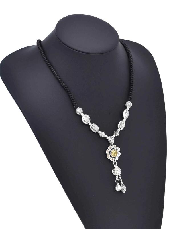 蓮 実 蓮の花 ネックレス エスニック アクセサリー 三生花 回転 減圧 タッセル チャイナ風 ネック ピース ジュエリー
