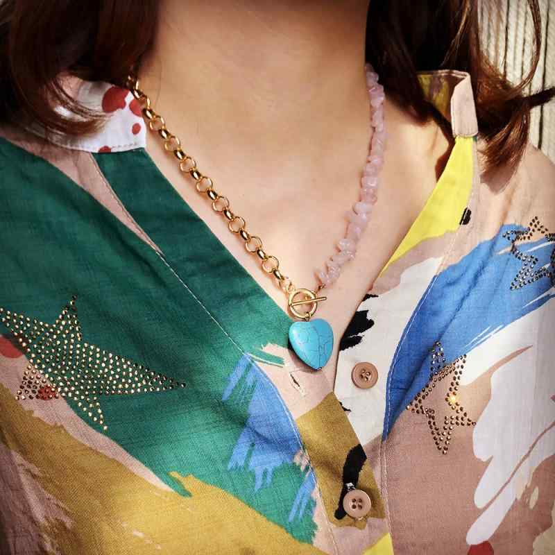 ネックレス ラブ ターコイズネックレス レディース 鎖骨 チェーン 砂利 ピンク ゴールデン ネックレス アクセサリー