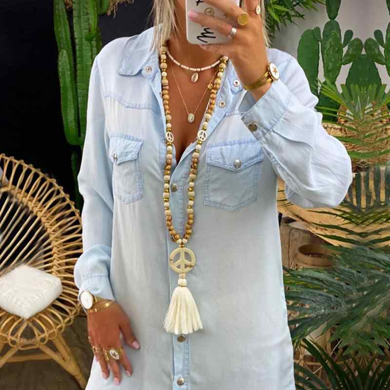 ネックレス ボヘミアン エスニック ロング ネックレス レディース ラウンド 仏 木 ビーズ ピース シンボル タッセル セーター チェーン ペンダント