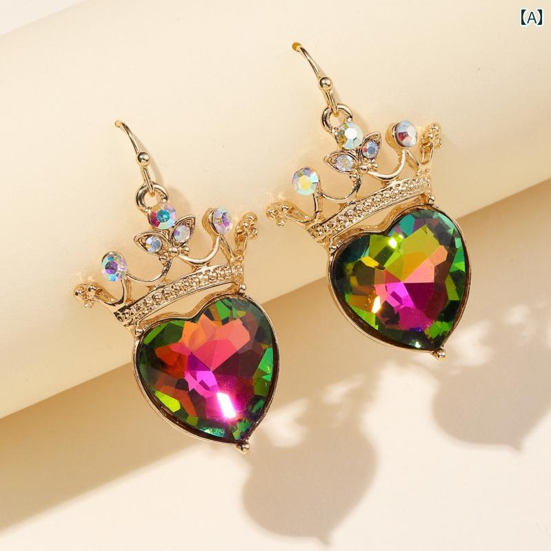 ピアス 耳飾り レトロ クラウン 愛 宝石 イヤリング フェミニン ライト 豪華感 ピアス アクセサリー ジュエリー