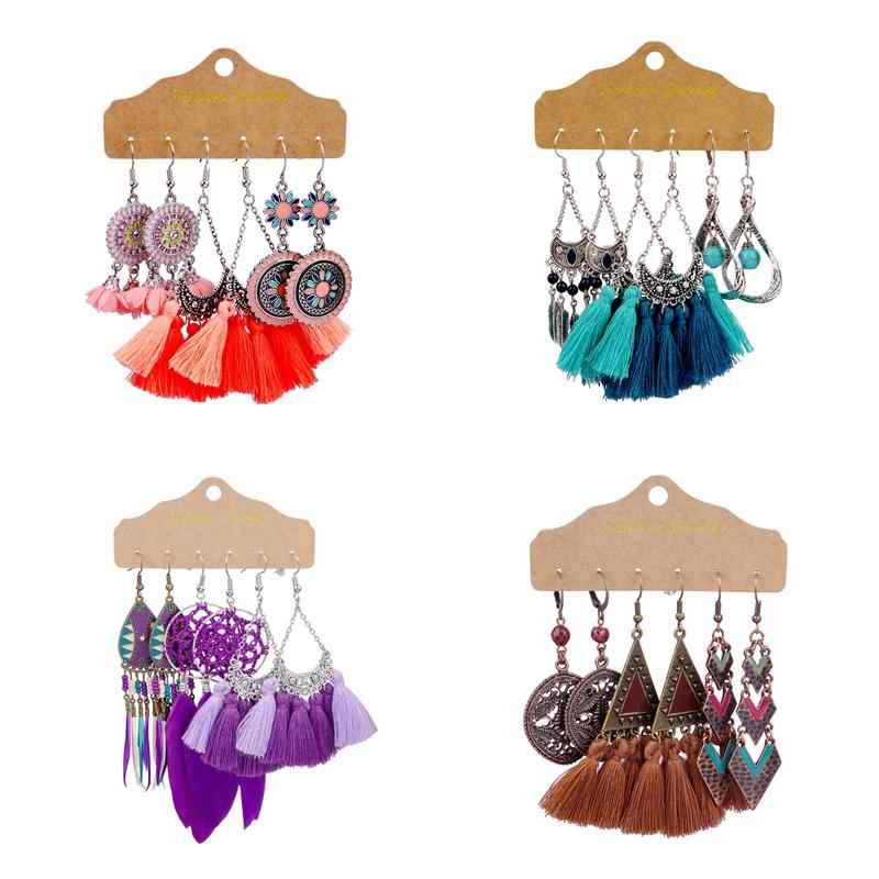 ピアス 耳飾り アメリカ ファッション エスニック レトロ マルチ カラー スーツ ロング タッセル フラワー イヤリング 旅行 メッキ フォト アクセサリー