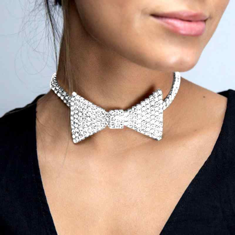 首飾り リボン アメリカン シンプル フル ショートボウ ネックレス チョーカー ファッション 幾何学 アクセサリー ラインストーン 鎖骨 チェーン ネック ストラップ