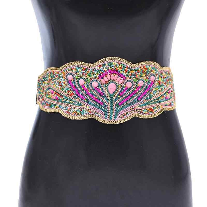 ウエスト バンド アメリカ ファッション ベルト カラフル ライス ビーズ 花柄 ドレス ウエスト モンゴル レトロ ガードル アクセサリー ジュエリー