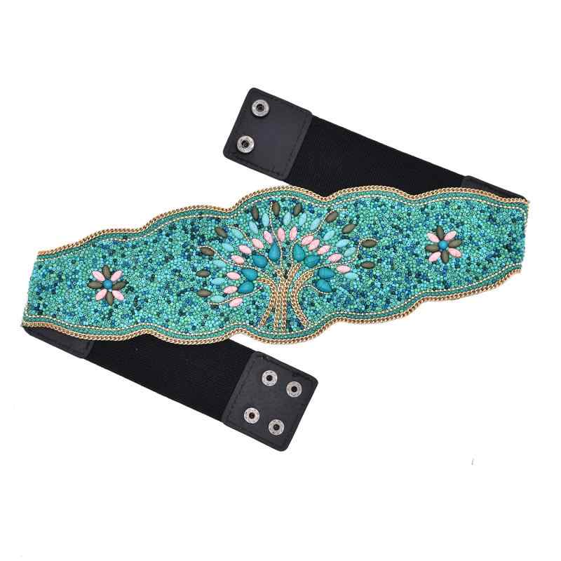 ウエスト バンド アメリカ リーフ ベルト レディース ターコイズ ライス ビーズ ロング スカート ウエスト モンゴル アクセサリー ストレッチ バンド