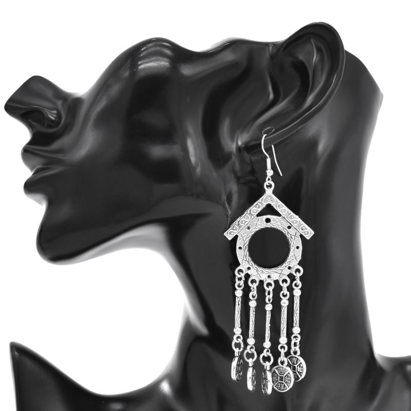 ピアス エスニック レトロ タッセル イヤリング シルバー コイン エキゾチック ファッション スリム 耳 ジュエリー アクセサリー