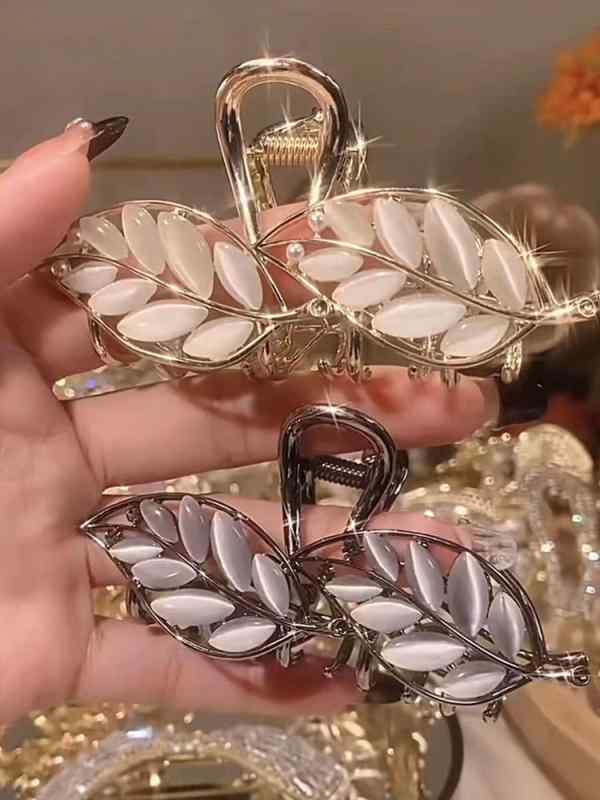 ヘアクリップ かわいい キャッツアイ リーフ グラップリング クリップ レディース 後頭部 サメクリップ ヘアアクセサリー ボリューム ヘアクランプ