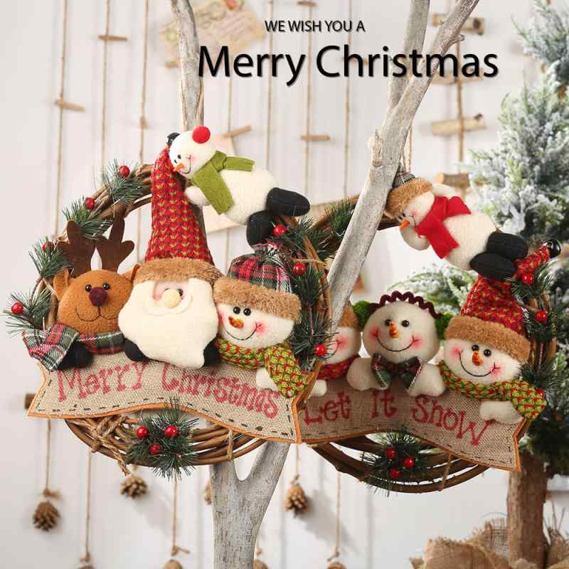 Rakuten - クリスマス 装飾 雪るま サークル ペンダント 籐 リース サンタクロース トナカイ ガーランド 雪るま オーナメント リボン