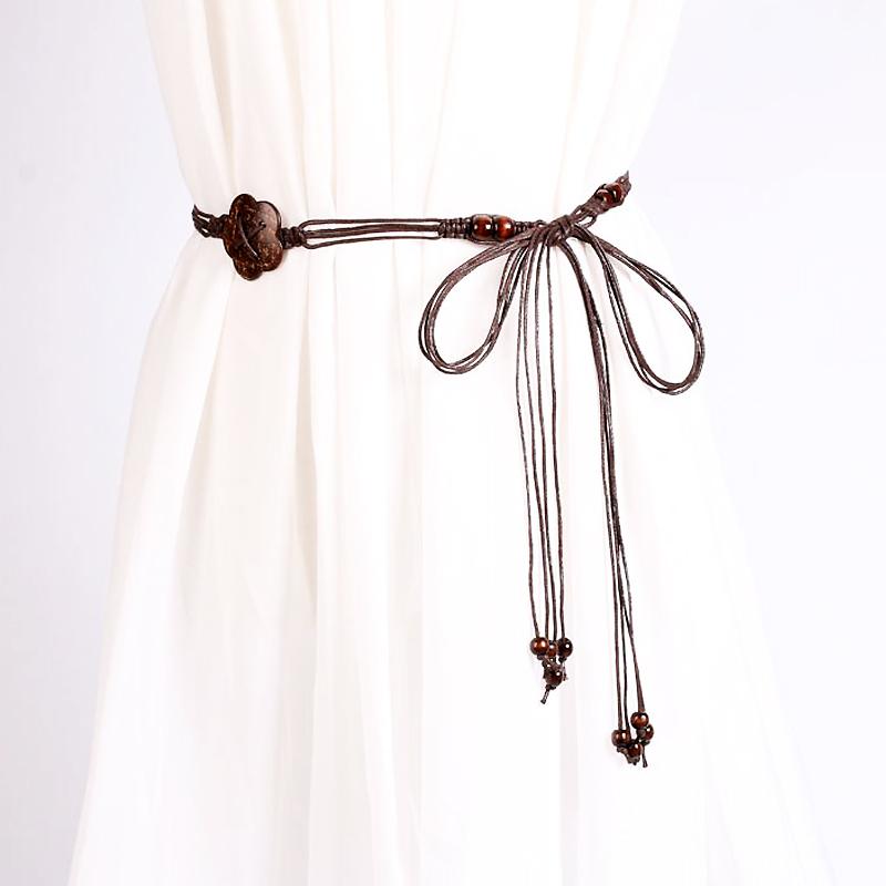 ベルト レディース おしゃれ エスニック 織り ベルト ウエスト チェーン 装飾 ドレス シンプル 木 ビー..