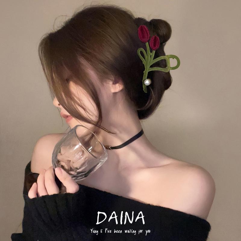 ヘア クリップ かわいい チューリップ レディース サメクリップ 後頭部クリップ 帽子 ヘアアクセサリー らん チューリップ ひまわり