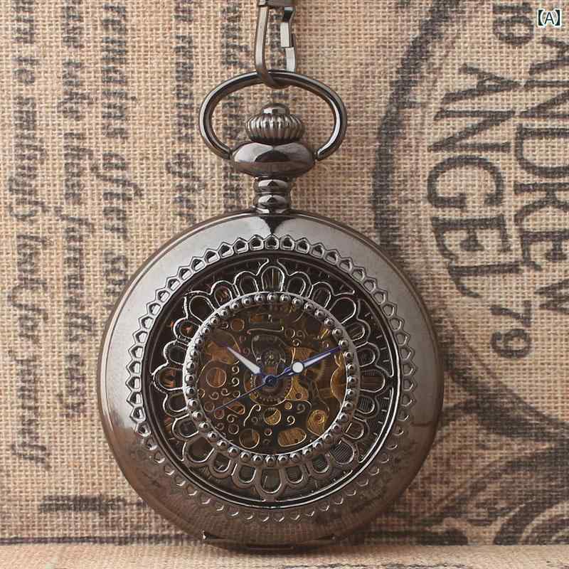 懐中時計 吊り時計 メンズ レディース 半自動 機械式 フリップカバー 明確大きめ 数字 ローマン ユニセックス レトロ 学生 アンティーク