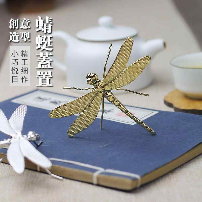 金 銀 トンボ 装飾品 リビングルーム カンフー ティーセット 茶 ペット ティートレイカバー 装飾 デスクトップ ペンホルダー