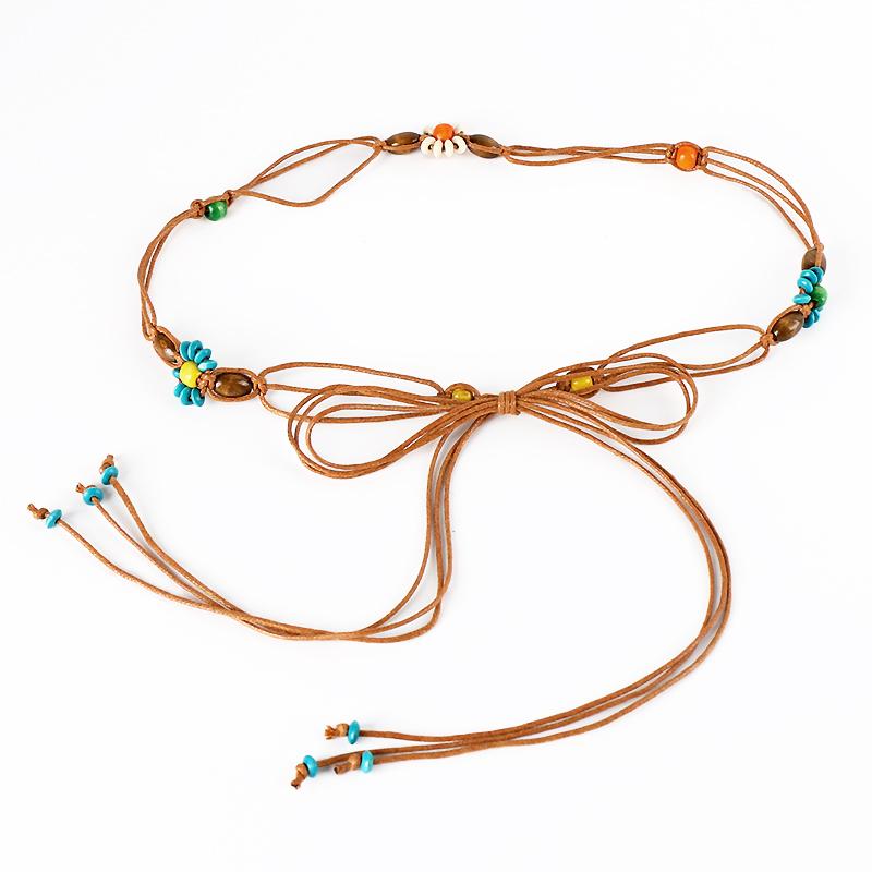 紐ベルト レディース おしゃれ ファッション ボヘミアン 編み込み 細 紐ベルト スカート レトロ エスニック 装飾 ウエスト チェーン ロープ 結び目 ズボン アクセサリー