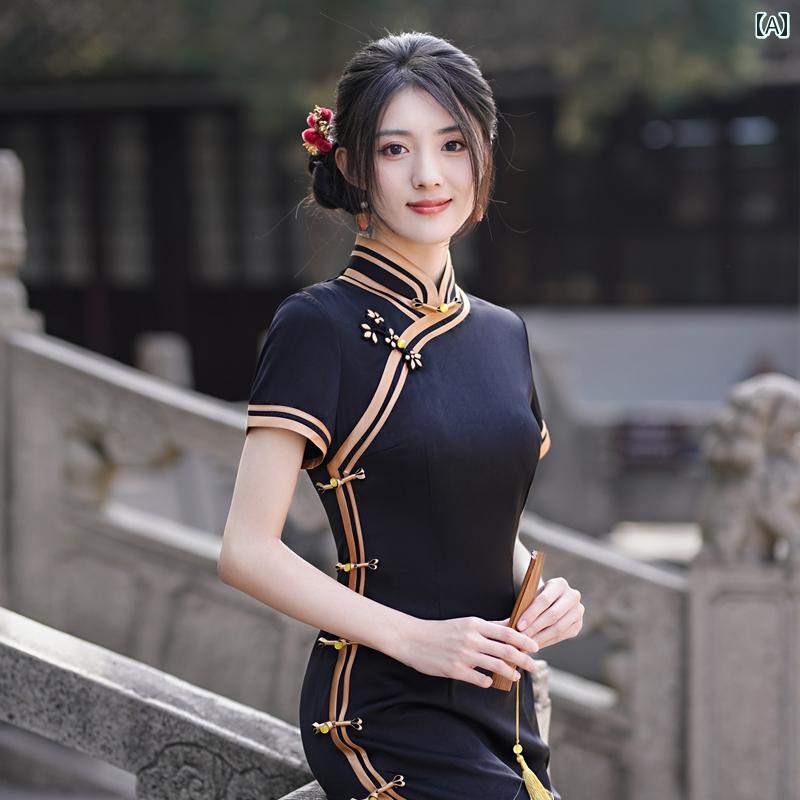 チャイナドレス レディース パフォーマンス 撮影 チャイナ エレガント シンプル レトロ 中華風 民族衣装 パーティドレス