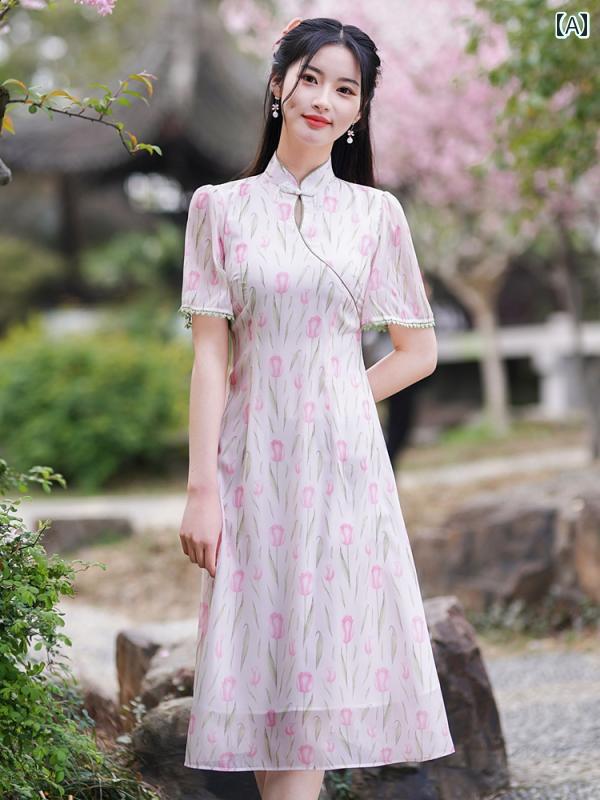 チャイナドレス レディース パフォーマンス 撮影 チャイナ エレガント シンプル レトロ 中華風 民族衣装 パーティドレス