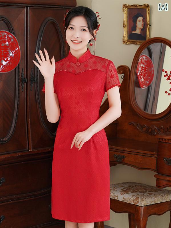 China Dress - チャイナドレス レディース パフォーマンス 撮影 チャイナ エレガント シンプル レトロ 中華風 民族衣装 パーティドレス