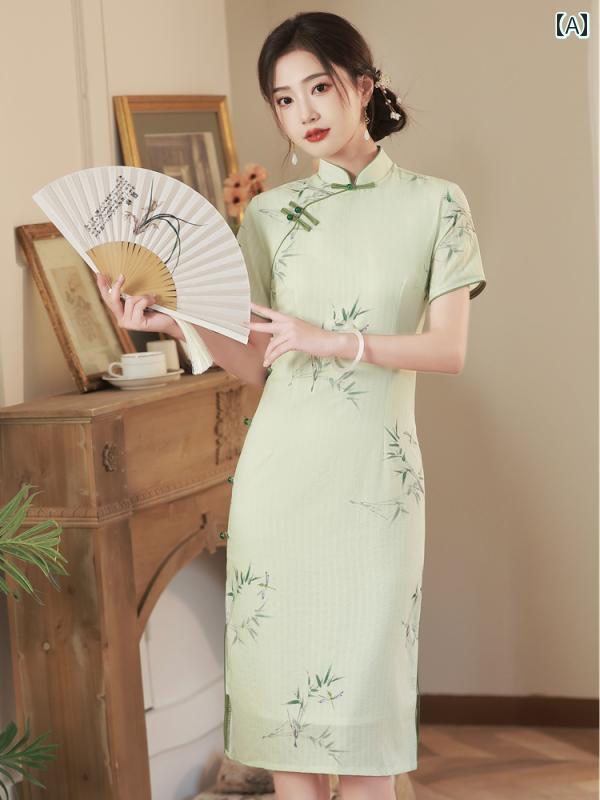 チャイナドレス レディース パフォーマンス 撮影 薄手 チャイナ エレガント シンプル レトロ 中華風 民族衣装 パーティドレス