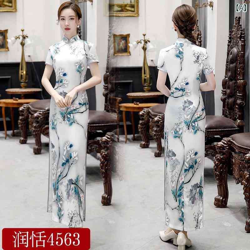 China Dress - チャイナドレス レディース パフォーマンス 撮影 チャイナ エレガント シンプル レトロ 中華服 中国風 民族風 パーティドレス 大きめサイズ