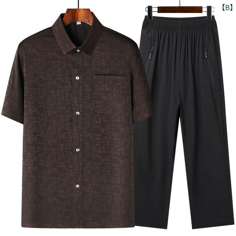 メンズスーツ スーツ 夏スーツ 半袖 ウエストゴム ゆったり 旅行 アウトドア ギフト 中国風 メンズファッション