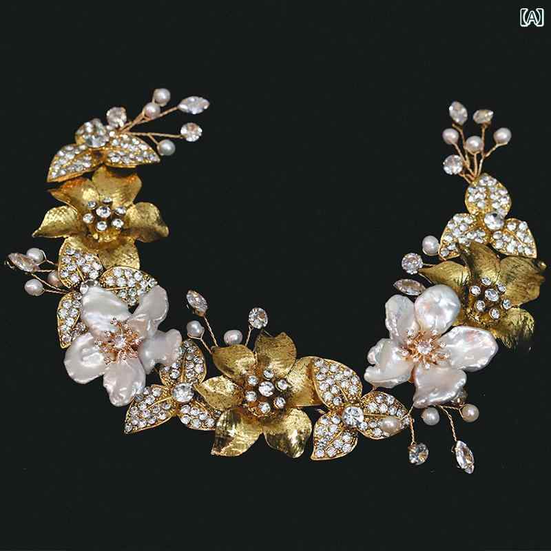 ウェディング アクセサリー ビーズパール ラインストーン 花びら ヘアバンド 花嫁 ウェディングドレス ウェディング 写真撮影