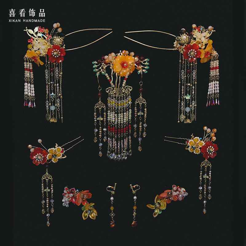 ヘア アクセサリー ウエディング 赤 中国風 髪飾り 花嫁 結婚式 漢服 写真撮影 メイクアップ アクセサ..