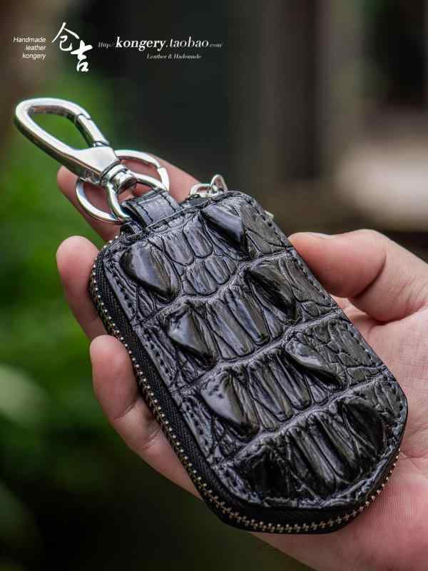 キー ケース ワニ革 メンズ レディース兼 ジッパー カーキー バッグ 縦型 本牛革 カードホルダー の牛..