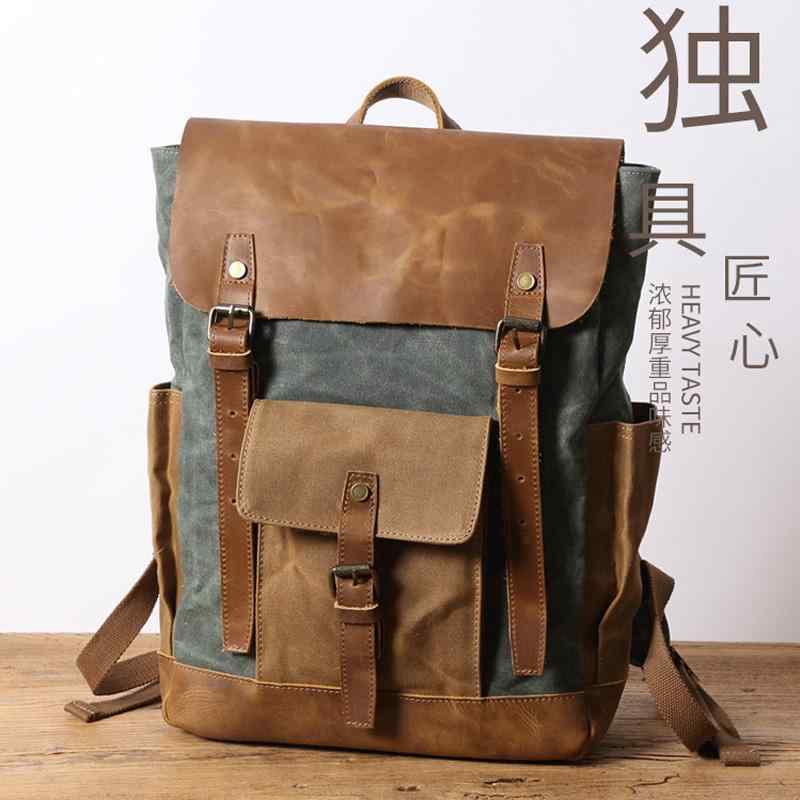 アウトドア 旅行 リュックサック 英国 レトロ キャンバス ホース レザーバック タ スクール バッグ レ..