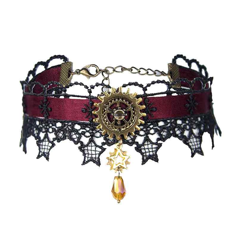 スチーム パンク アクセサリー スチームパンク クリスマス スター ダークレッド リボン レース チョー..