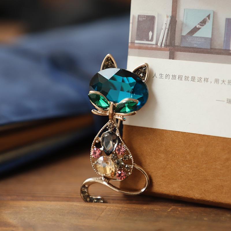 ブローチ おしゃれ 大人 かわいい 胸飾り 優しい 子猫 猫 レディース ソフト ガール 韓国 ガラス ブル..