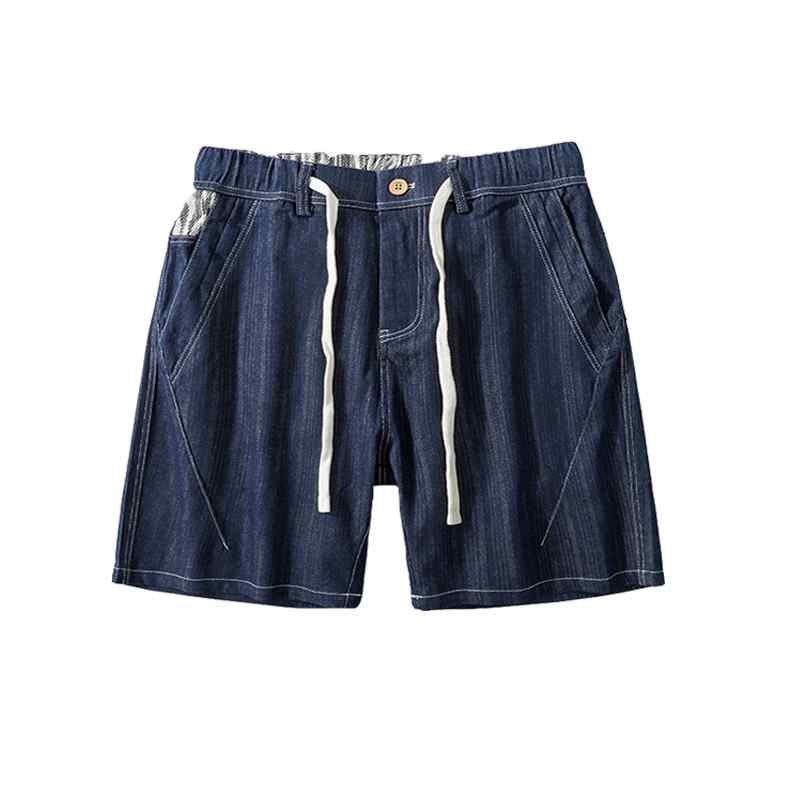 Denim - ハーフパンツ ショートパンツ メンズ おしゃれ ファッション 夏 アメリカン デニム ストライプ カジュアル レトロ 大きめサイズ ジッパー ストレート