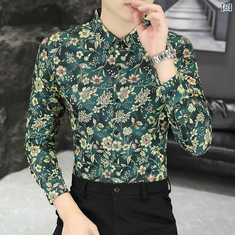 メンズ 花柄 シャツ スタイリッシュ おしゃれ スタイリッシュ おしゃれ Yシャツ 春秋 長袖 カジュアル アーバン スリム クール オフィス 休日 紳士服