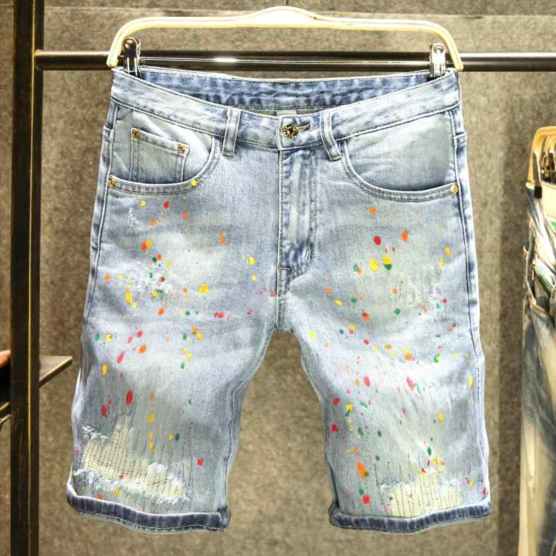 Short, Half Pants - メンズ デニム おしゃれ ハーフパンツ カジュアル 夏 デニムショートパンツ 5分丈パンツ スプラッシュインク ミディアム パンツ スリム