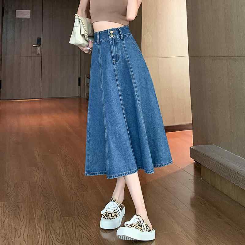 デニムスカート レディース Aライン おしゃれ ファッション ハイウエスト スリム 丈 夏 アンブレラスカート ヒップカバー 大きめサイズ カジュアル