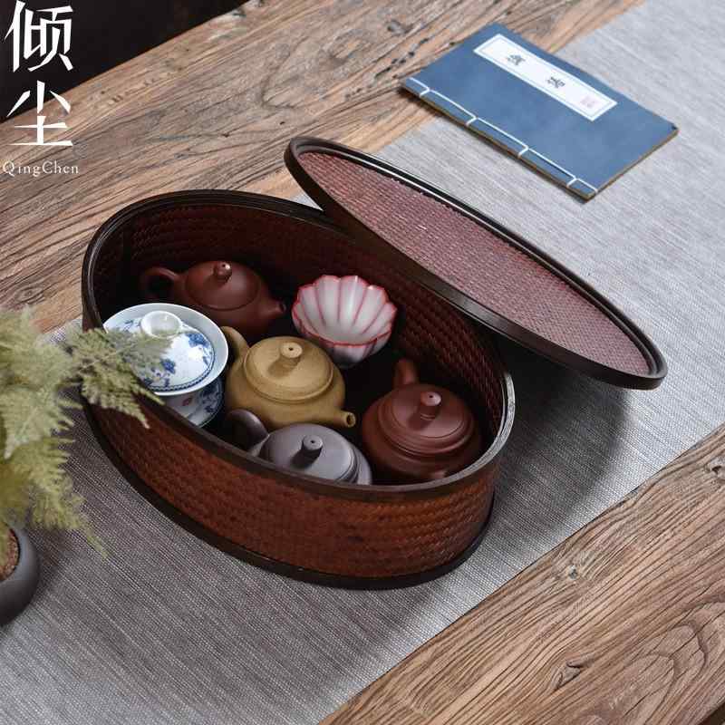 茶道具 収納ボックス バスケット トレイ 食器 楕円形 竹 籠 雑貨 小物 装飾品 配膳品 テーブルセンター 道具 レトロ コレクション