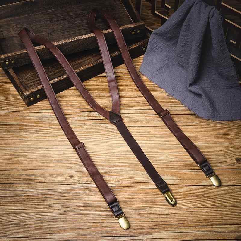 サスペンダー おしゃれ 英国 カジュアル クリップ メンズ レトロ パンツ ズボン ベルト PU ショルダーストラップ 韓国