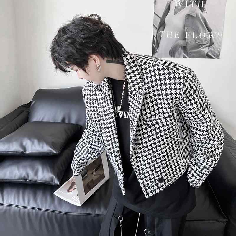 ジャケット 感 千鳥格子 ショート丈 ブレザー 韓国 ジャケット トップス ウール 秋冬 アウター ショートジャケット