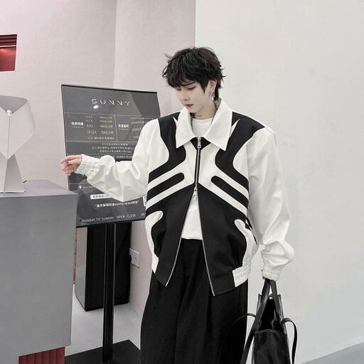 ジャケット ダブルジッパー ジャケット メンズ 秋服 黒 白 モノトーン メンズジャケット アウター ジャケット ダブルジッパー ジャケット メンズ 秋服 黒 白 モノトーン メンズジャケット アウター