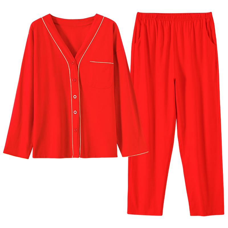 パジャマ ルームウェア セット ナイトウェア レディース 春秋 綿 長袖 秋冬 ホーム 服 レディース 出生 年 ビッグ レッド