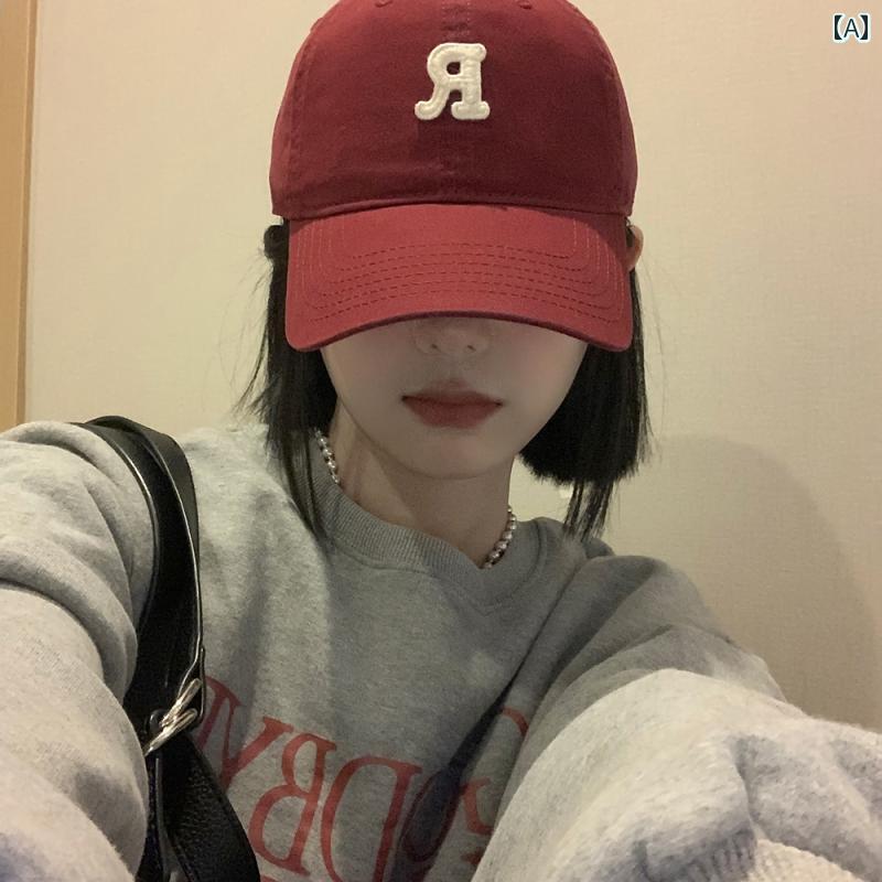 Rラベル ベースボールキャップ レディース つば広 ひさし キャップ 韓国 小顔帽子