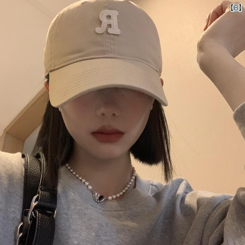 Rラベル ベースボールキャップ レディース つば広 ひさし キャップ 韓国 小顔帽子