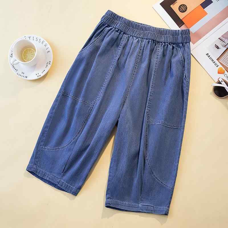Short Pants - ショートパンツ ハーフパンツ デニム ウエストゴム シンプル カジュアル ゆったり 通学 ドライブ アウトドア 快適コーデ 着回し自在 レディース ファッション