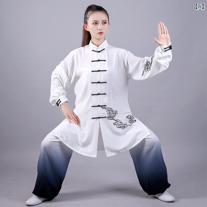 セキュアデポの太極拳ウェア カンフー 体操 武術 スポーツウェア トレーニングウェア 中国 太極拳 練習 競技 パフォーマンス エレガント レディース｜アングル2