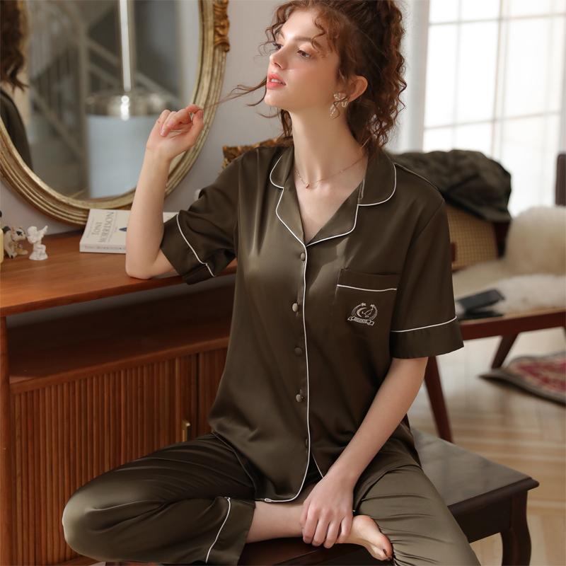 パジャマ レディース 夏 半袖 ズボン ひんやり 涼しい 快適 上品 大きめサイズ 薄手 ラグジュアリー スーツ ルームウェア