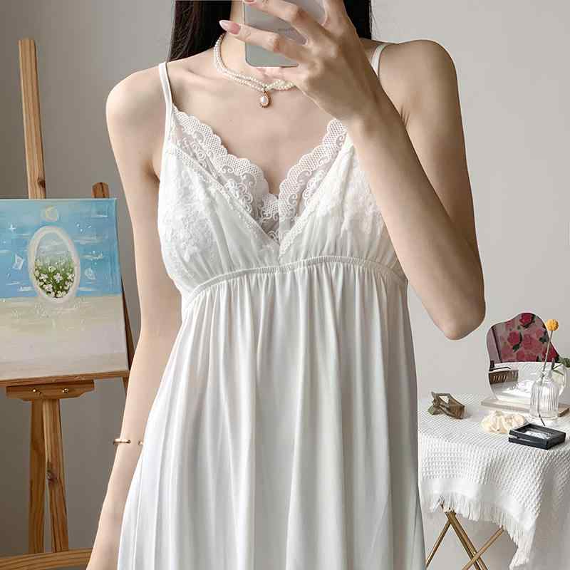 パジャマ ネグリジェ レディース セクシー 魅惑 レース かぎ針編み 白 ロング スカート サスペンダー ナイトガウン 夏 魅惑 綿 胸パッド 胸