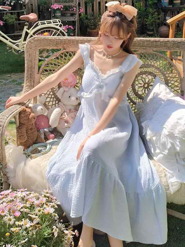 パジャマ ネグリジェ レディース 夏 無地 ロング スカート スリング 寝間着 夏 薄手 綿 ガーゼ レース 胸パッド ワンピース