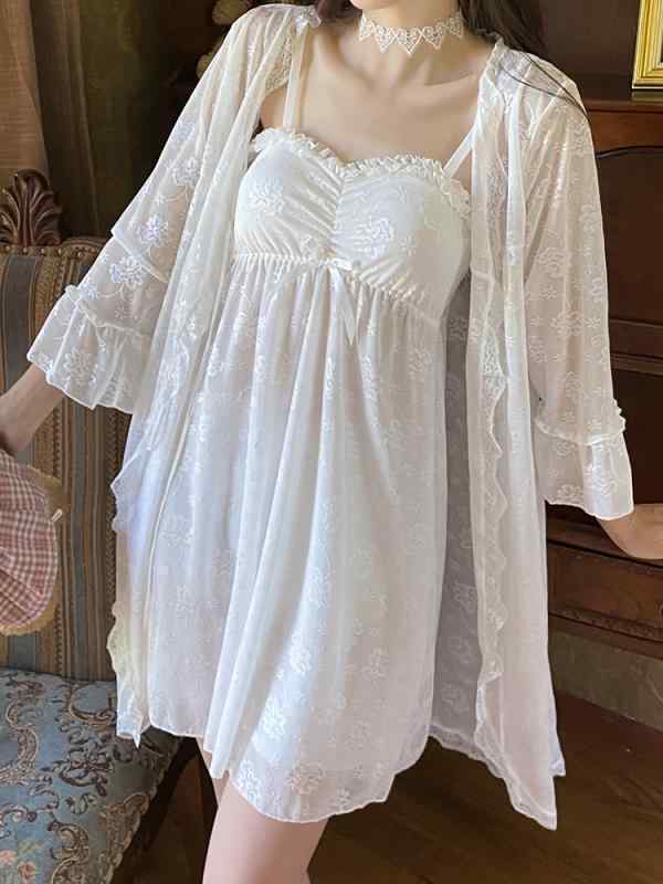 パジャマ ネグリジェ レディース 薄氷 リボン 胸パッド 夏秋 レース セクシー サスペンダー 寝間着 ネグリジェ ホーム ワンピース