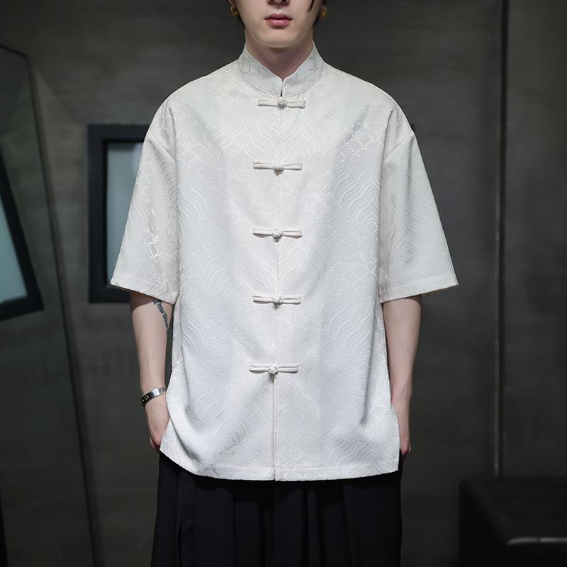 半袖 シャツ チャイニーズ メンズ ファッション トップス シャツ レトロ ひんやり 涼しい 快適 薄手 ゆったり スーツ チャイナ風 唐装 メンズ 漢服 カジュアル 紳士 夏 メンズ