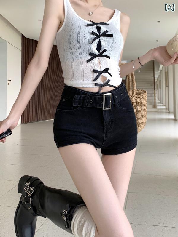 Short Pants - ショートパンツ 短パン デニム 夏 シンプル カジュアル スリム 通学 アウトドア レディース ファッション