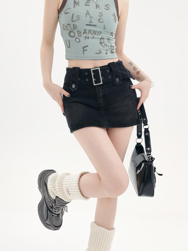 デニム ミニ スカート レディース アメリカン ガール デニム マイクロ ショート スカート 夏 ハイウエスト スリム Aライン アームレス スカート