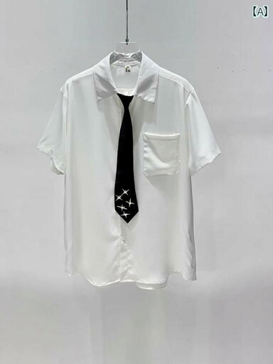 メンズ トップス シャツ おしゃれ 韓国 メンズ 白 半袖 ネクタイ シャツ 夏 ドレープ 快適 ブラック ホワイト ゆったり メンズ トップス シャツ おしゃれ 韓国 メンズ 白 半袖 ネクタイ シャツ 夏 ドレープ 快適 ブラック ホワイト ゆったり