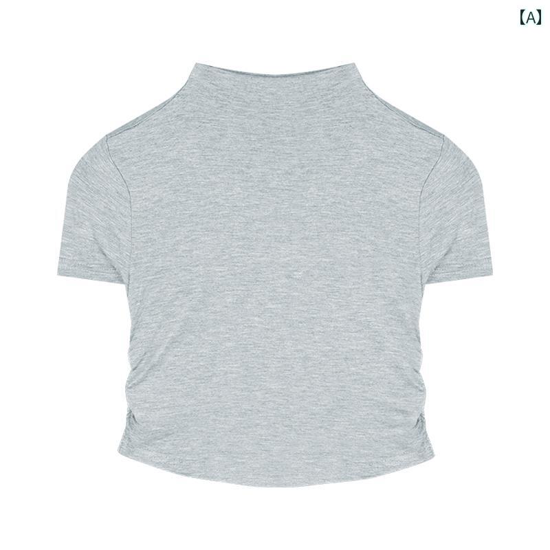 レディース Tシャツ チビT へそ出し 半袖 ハイネック スタイリッシュ カジュアル キュート トップス 夏 レディース スタイリッシュ スリム フィット ファッション